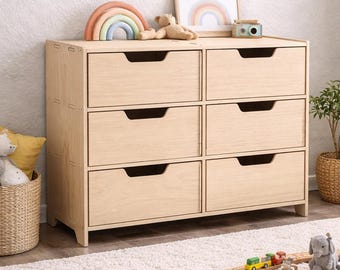 Komoda Montessori dla małych dzieci, drewniana komoda, komoda do pokoju dziecięcego, 6 szuflad, organizer dla dzieci, drewniane meble LALA