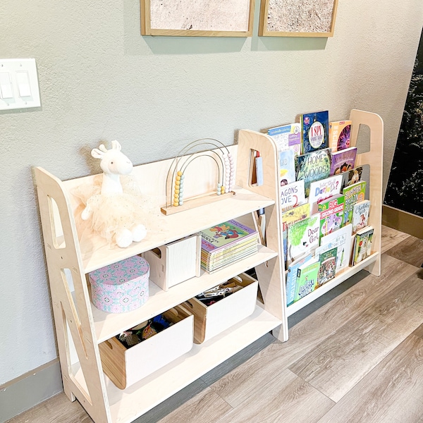 Montessori Toy Shelf Bookshelf set Montessori Wooden Furniture Combo Nursery Gift Wooden Toy Shelf Toddler Gift for Playroom SIERRA+SIENNA