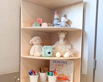 Montessori Corner Toy Shelf – Handcrafted USA Baltic Birch Toddler Furniture