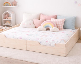 Montessori Floor Bed for Toddlers Co-Sleeping Floor Bed for Kid's Room Wooden Kids Bed AVERY