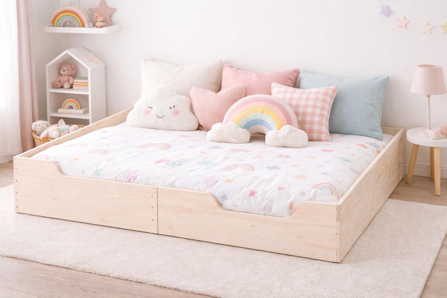 Montessori Floor Bed for Toddlers Co-Sleeping Floor Bed for Kid's Room Wooden Kids Bed AVERY