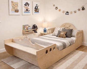 Pirate Ship Floor Bed For Child Children's Ship Bed Toddler Pirate Ship Bed Floor Boat Bed for Kids Room Fun Kids Room- CAPTAIN JACK