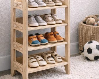 Toddler Shoe Rack | Toddler Shoe Storage for Kids | Kids Bedroom Storage | Plywood Shoe Storage | CORY