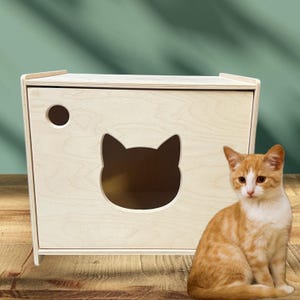 Cat Litter Box for Cats Hidden Litter Fits Most Litter Boxes Reversible Door Side Entry Litter Enclosure- MEOW FRONT ENTRANCE