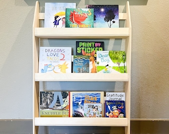 CORA- Tall Montessori Bookshelf – Toddler Bookcase - Montessori Wooden Furniture – Nursery Gift – Wooden Bookshelf - Wall Mount or Lean