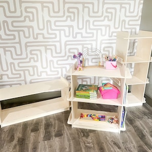 Montessori Bookshelf Toddler Bookcase with side Shelf Montessori Wooden Furniture Nursery Gift  Toddler Birthday Gift- RONNY