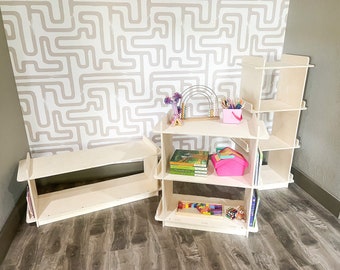Montessori Bookshelf Toddler Bookcase with side Shelf Montessori Wooden Furniture Nursery Gift  Toddler Birthday Gift- RONNY