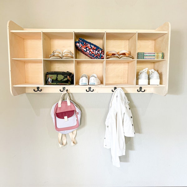 CARLY- 28" and 46"- Wall Mounted Cubes – Storage Cubby- Daycare Furniture - Entryway Organizer - Coat Hook- Mudroom Storage