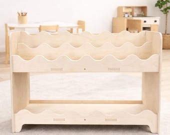 Montessori Toddler Bookshelf, Front Facing Birch Wood Nursery Furniture, DARLA V2