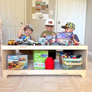 Organizador de juguetes STEM con bloques de construcción, mesa de bloques de construcción para niños, mesa de coches y trenes de juguete para niños JACKIE