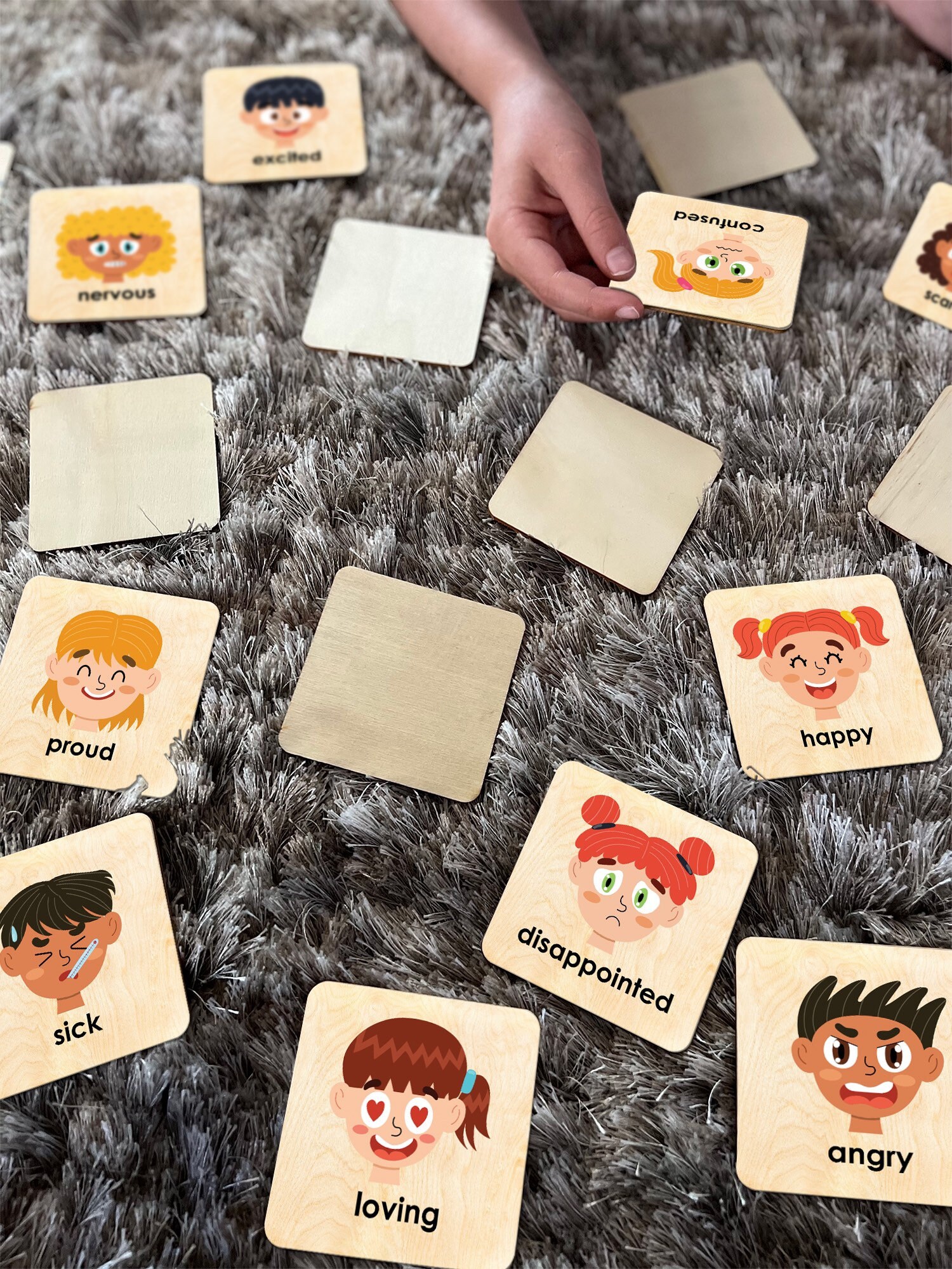 Montessori Wooden Emotions Memory Game – Toddler Learning Cards, USA ...