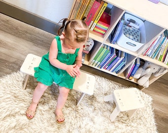 Montessori Wooden Toddler Bench, Playroom Stool, Kids Furniture