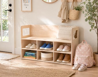 Toddler Shoe Rack Entry Bench for Kids with Shoe Storage for Children's Mudroom Storage for Kids MONTY