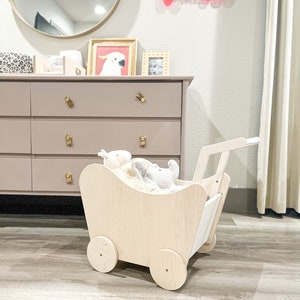 Toddler Pram Wooden Walker Doll Stroller Toy Push Cart Push Wagon for Toddler Bassinet Baby Walker Gift for Toddler Gift for 2 Year Old MADI