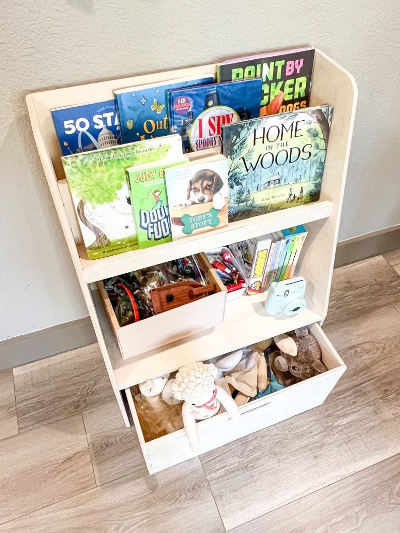 Montessori Bookshelf with Storage Toy Box Toddler Bookcase Montessori Wooden Furniture Montessori Toys Gift for 2 year old LEO image 3