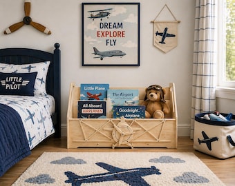 Aviation Themed Decor Airplane Shelf For Boys Room Toddler Airplane Room Front Facing Bookshelf Montessori Learning EARHART