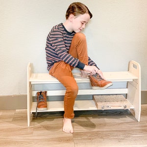 Toddler Bench Adjustable Montessori Wooden Furniture  Playroom Bench  Toddler Furniture Toddler Self Care Station Kids Shoe Bench MAX