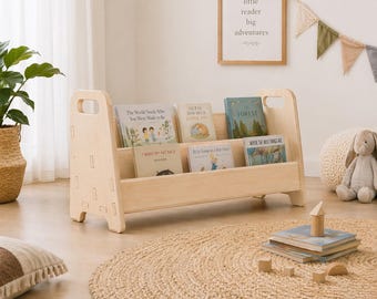 Portable Bookshelf Montessori Front Facing Bookshelf for Classroom or Nursery Wooden Childrens Furniture MICHAEL