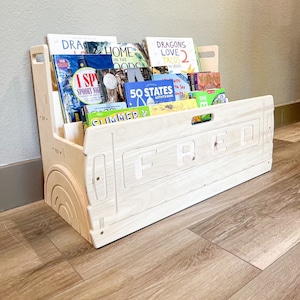 FRED- F100 Truck Bookshelf - Customizable Tailgate - Montessori Bookshelf - Toddler Bookcase - Montessori Furniture - Wooden Bookshelf - USA