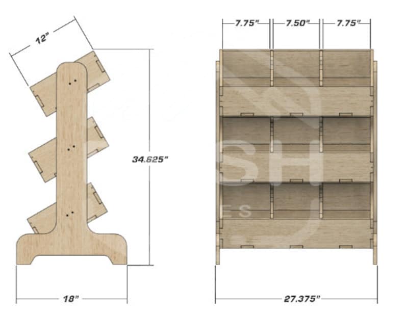 May include: A wooden display stand with five shelves, each with three compartments. The stand is 88 cm tall, 69.5 cm wide, and 45.7 cm deep. The shelves are made of wood and have a natural finish.