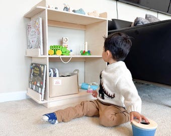 Estantería Montessori para niños pequeños, mueble de madera con estante lateral – Almacenamiento para guardería RONNY