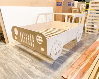 LKW-Bett Kinder Holz 4x4 LKW-Bett Montessori-Bett Montessori-Bodenbett Voll Weihnachtsgeschenke für Kinder Geschenk für Jungenzimmer ELORIE- * VOLL *