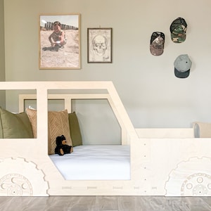 Kids Wooden 4x4 Truck Bed - Montessori Floor Bed - Montessori Bed 2 Year Old - Made in the USA by Bush Acres- TRISTAN