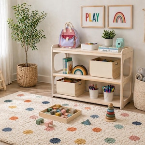Montessori Toy Shelf Children's Toy Storage for Playroom Wooden Children's Furniture Open Sided 36in Wide RILEY