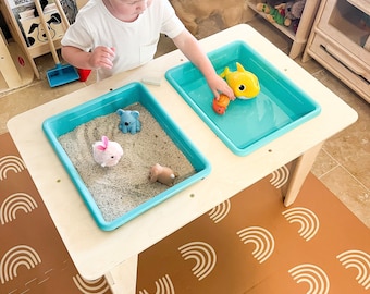 Montessori Wooden Sensory Table with Bins – Toddler Play Station