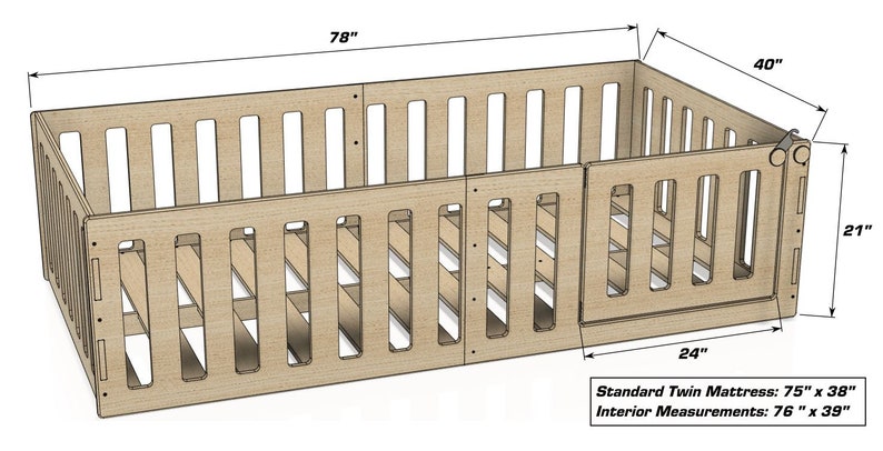 Montessori Floor Bed for Toddlers Wooden Furniture Childrens Bed Toddler Bed Floor Bed Bed w Rail Bed w Slats for co-sleeping AVA TWIN image 2