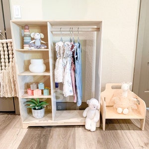 Kids Wardrobe Wooden Clothing Rack for Kids Montessori Wardrobe Closet Furniture for Toddler Dress Up Clothes Storage Gift for Kid HARPER