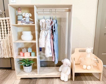 Guarda-roupa infantil de madeira, cabideiro para crianças, armário de guarda-roupa Montessori, móveis para crianças, vestir-se, armazenamento de roupas, presente para criança HARPER