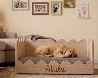 Wooden Dog Bed, Modern Minimalist Pet Bed Frame, Scalloped Dog Bed, Natural Birch Plywood Dog Furniture, Raised Dog Bed Frame