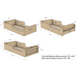 Montessori Floor Bed Wooden Furniture Childrens Floor Bed Toddler Bed Floor Bed Bed with Rails-Co Sleeping EVA twin Size image 8