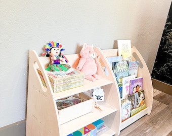 Półka na zabawki Montessori z drewna, 3-poziomowa półka na książki do pokoju dziecięcego