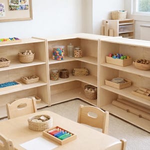 Półka narożna Montessorie na zabawki dla maluchów, meble do pokoju zabaw i klasy, zestaw Montessorie, przechowywanie zabawek dla dzieci, zestaw JARED (3) zdjęcie 1