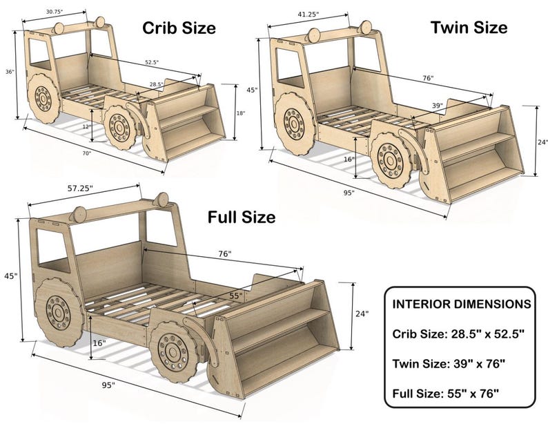 Montessori Tractor Bed Toddler, Wooden Floor Bed Frame Kids, Birch Plywood Twin Bed, Farm Theme Bedroom Furniture, Boys Bed O'REILLY image 9