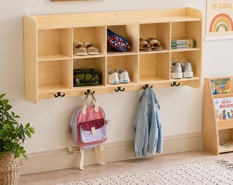 Przechowywanie zabawek Montessori do pokoju dziecięcego, schowek w żłobku, organizacja przedpokoju dla dzieci, przechowywanie zabawek w pokoju zabaw, przechowywanie w przedpokoju CARLY