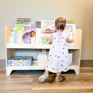 Montessori Bookshelf Toyshelf Combo Montessori Shelf for Toddler Furniture Toy Shelf with Hidden Storage for Playroom FRANK *Large 3 Shelf*