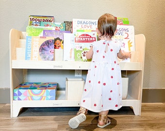 Montessori Bücherregal Spielzeugregal Combo Montessori Regal für Kleinkinder Möbel Spielzeugregal mit versteckter Aufbewahrung für Spielzimmer FRANK *Großes 3er Regal*