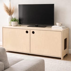Double Litter Box Cabinet – Modern Baltic Birch Pet Furniture for Multiple Cats