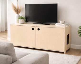 Double Litter Box Cabinet – Modern Baltic Birch Pet Furniture for Multiple Cats