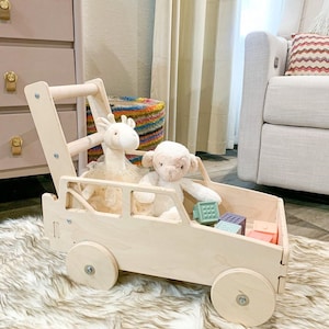 ERIC- Toddler Push Wagon - Wooden Walker & Toy Stroller – Toy Push Cart - Gift for Toddler - Baby Walker- USA!