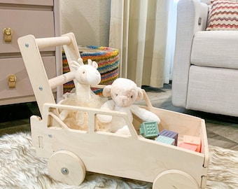 ERIC- Toddler Push Wagon - Wooden Walker & Toy Stroller – Toy Push Cart - Gift for Toddler - Baby Walker- USA!