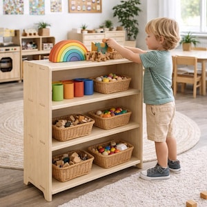 Large Montessori Toy Shelf – Toddler Wooden Furniture, Baltic Birch Plywood Storage LETO