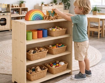 Montessori Toy Shelf  for Classroom and Playroom Toddler Wooden Furniture Toy Storage and Playroom Organization for Kids Made in USA LETO