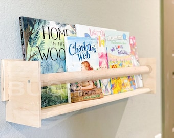 Montessori Bookshelf for Kids Nursery, Wall Mount Book Holder, Baltic Birch Plywood, 27" Wide