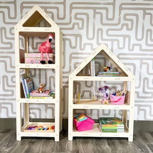 Montessori Dollhouse Bookshelf Toddler House Bookcase Montessori Wooden Furniture Nursery Gift Wooden Bookshelf Toddler Birthday Gift DOLLY