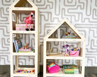 Montessori Dollhouse Bookshelf, Toddler Wooden Furniture, Nursery Bookcase, Baltic Birch Plywood