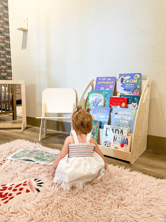 Estantería Montessori alta | Estantería - Muebles de madera Montessori |  Regalo de guardería | Estante de madera para libros para niños pequeños 